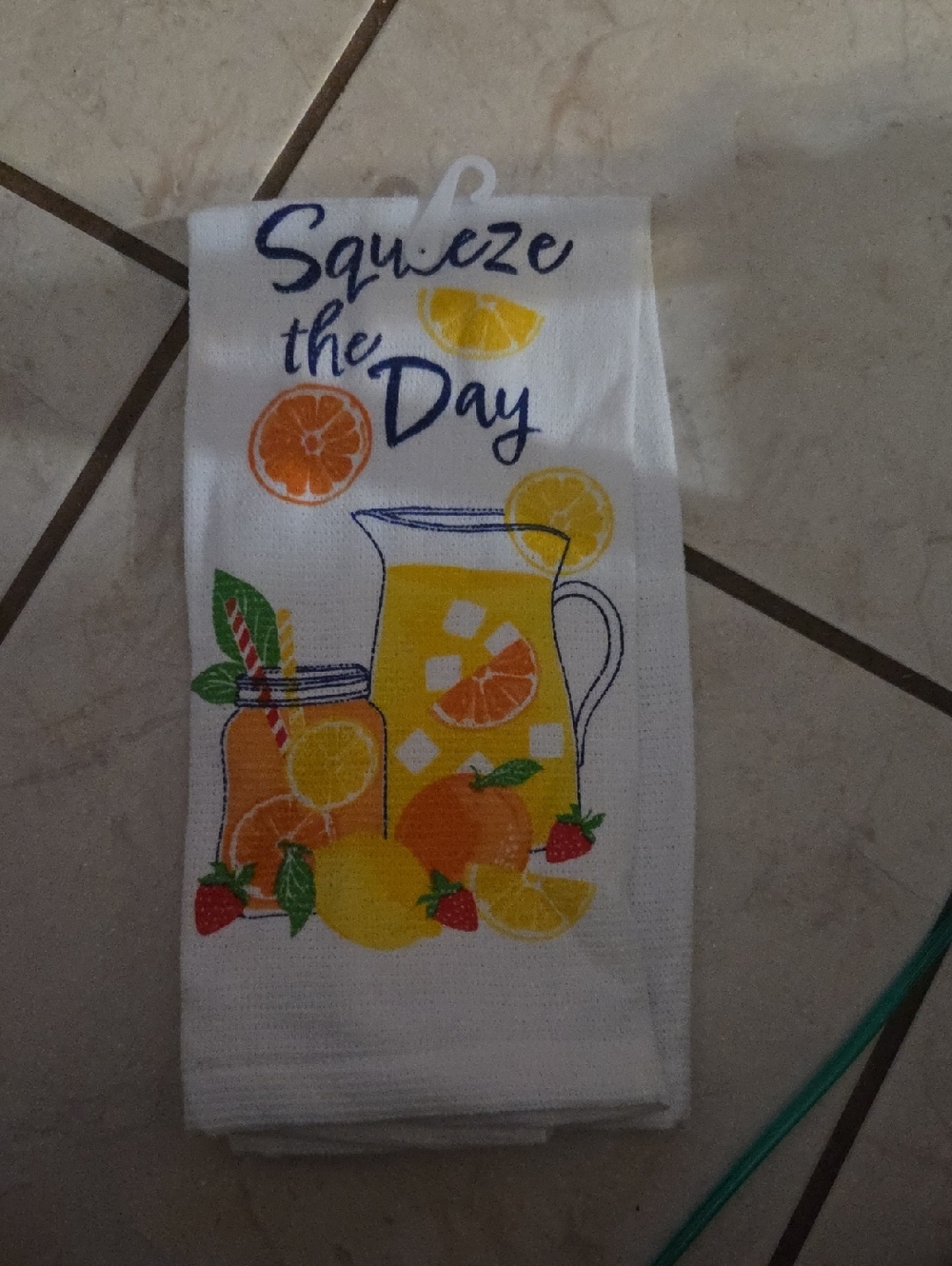 Squeeze the Day Citrus Print Kitchen Towel - White NWOT